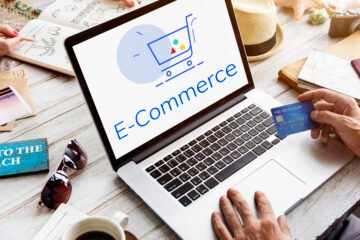 Traditional retailers adapting to e-commerce strategies, featuring online stores and digital marketing.