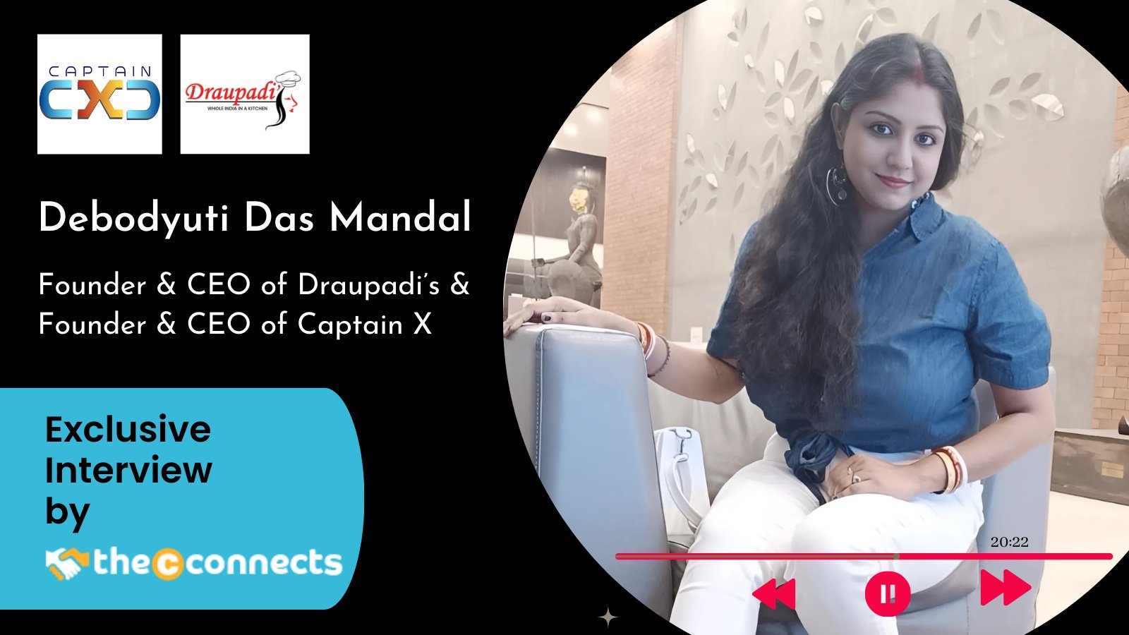 the image is about dabodyuti das mandal who is the founder and ceo od Draupadi's and captain x . the interview is taken by TheCconnects